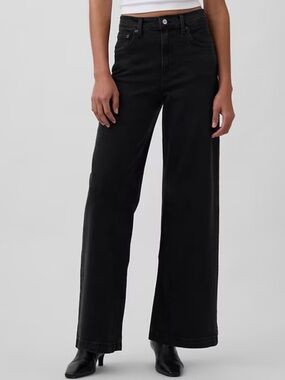 GAP Women’s High Rise Stride Wide-Leg Jeans 33 R washed black